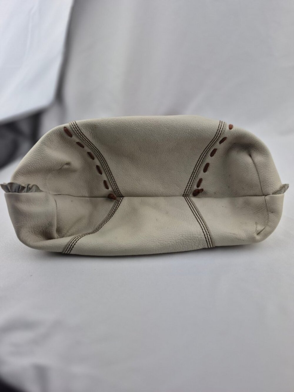 Lucky Brand Cream Pebble Leather Hobo Slouchy Y2K Fringe Tassel Whip Stitch Bag - Picture 8 of 16